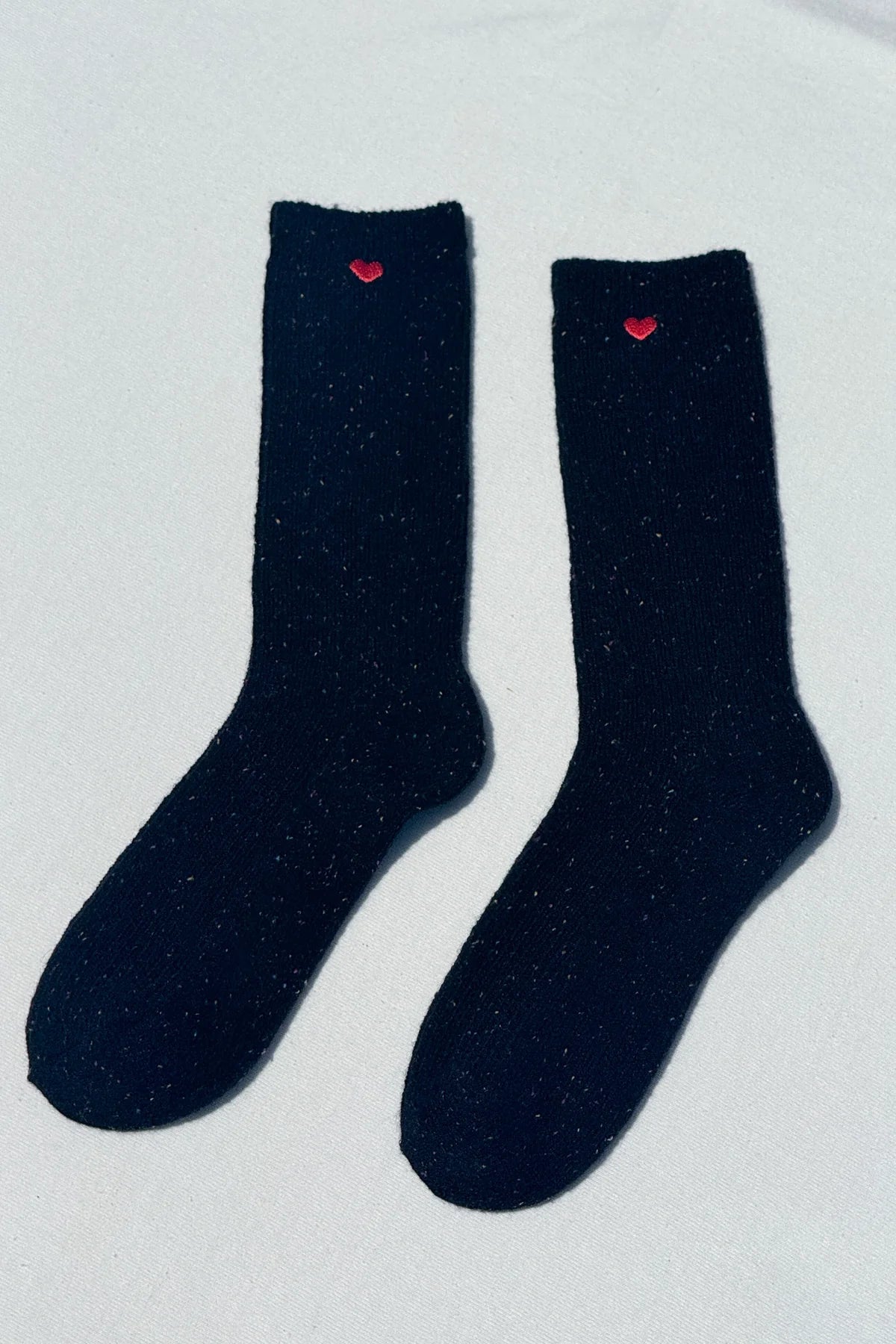 Embroidered Snow Socks in Black + Heart