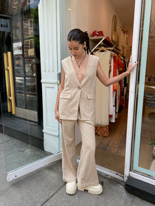 Jill Pinstripe Trousers in Taupe