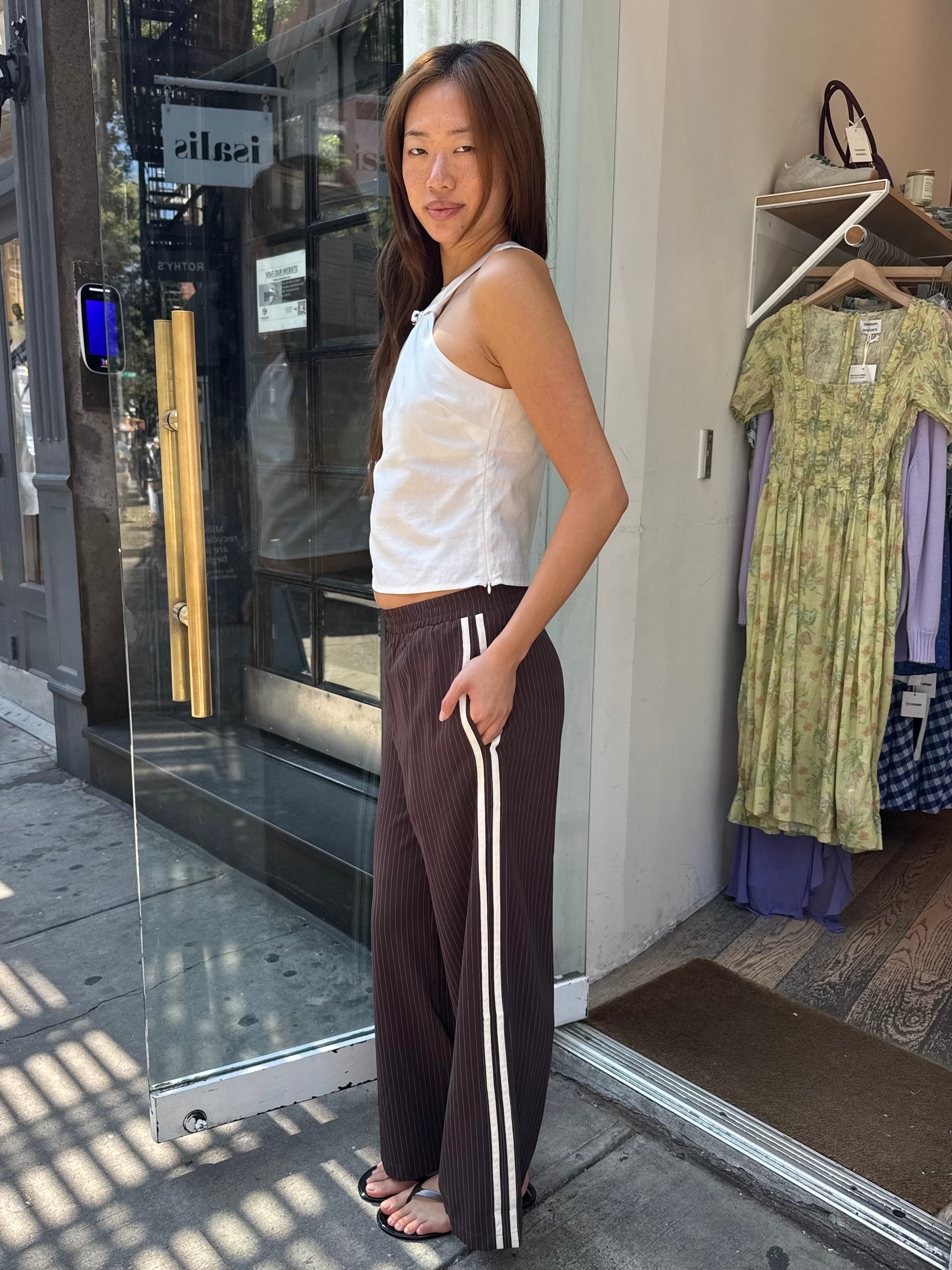 Dorothea Pinstripe Pants in Woven Brown