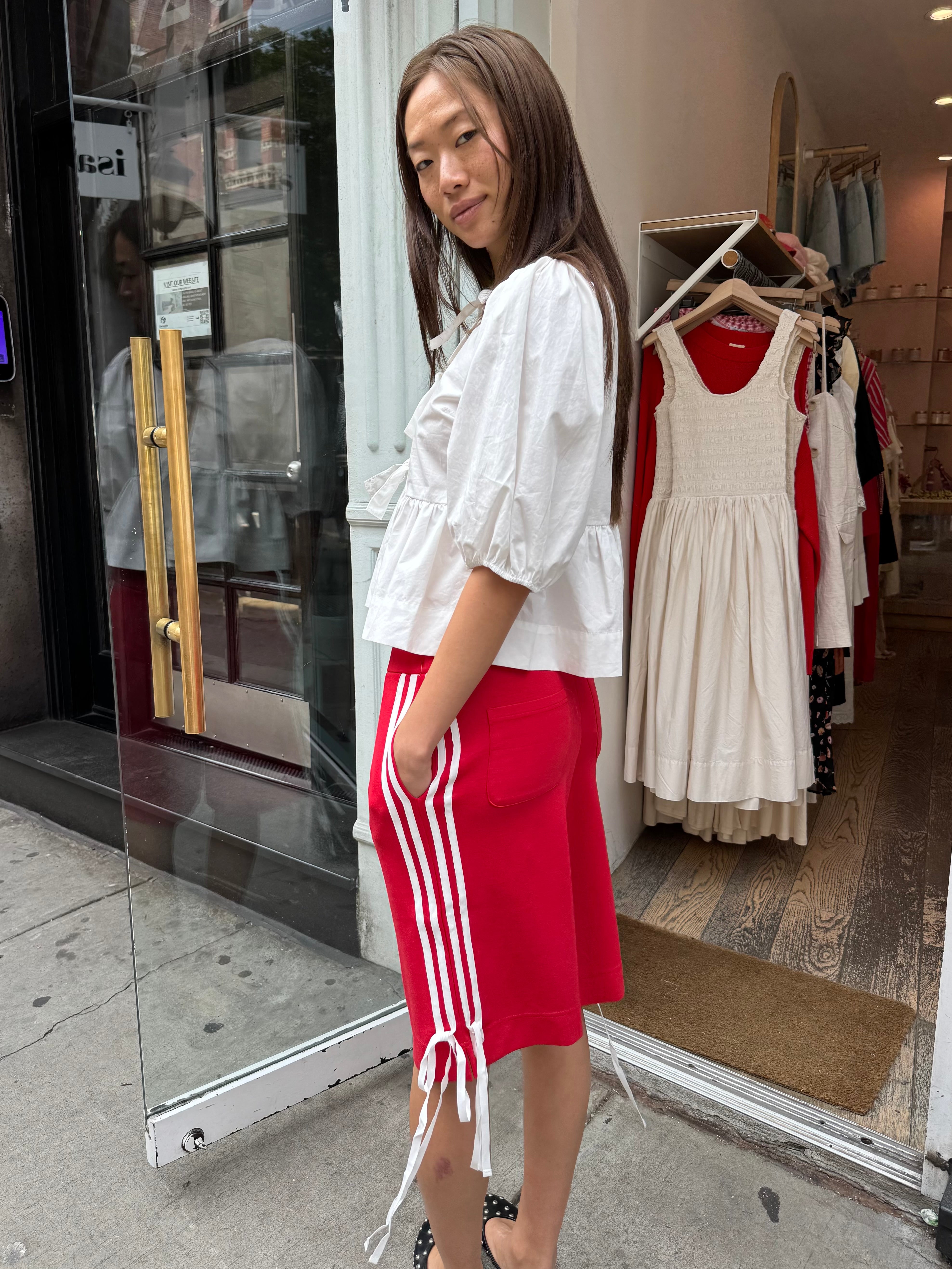 Long Line Bow Jort in Red White Bow