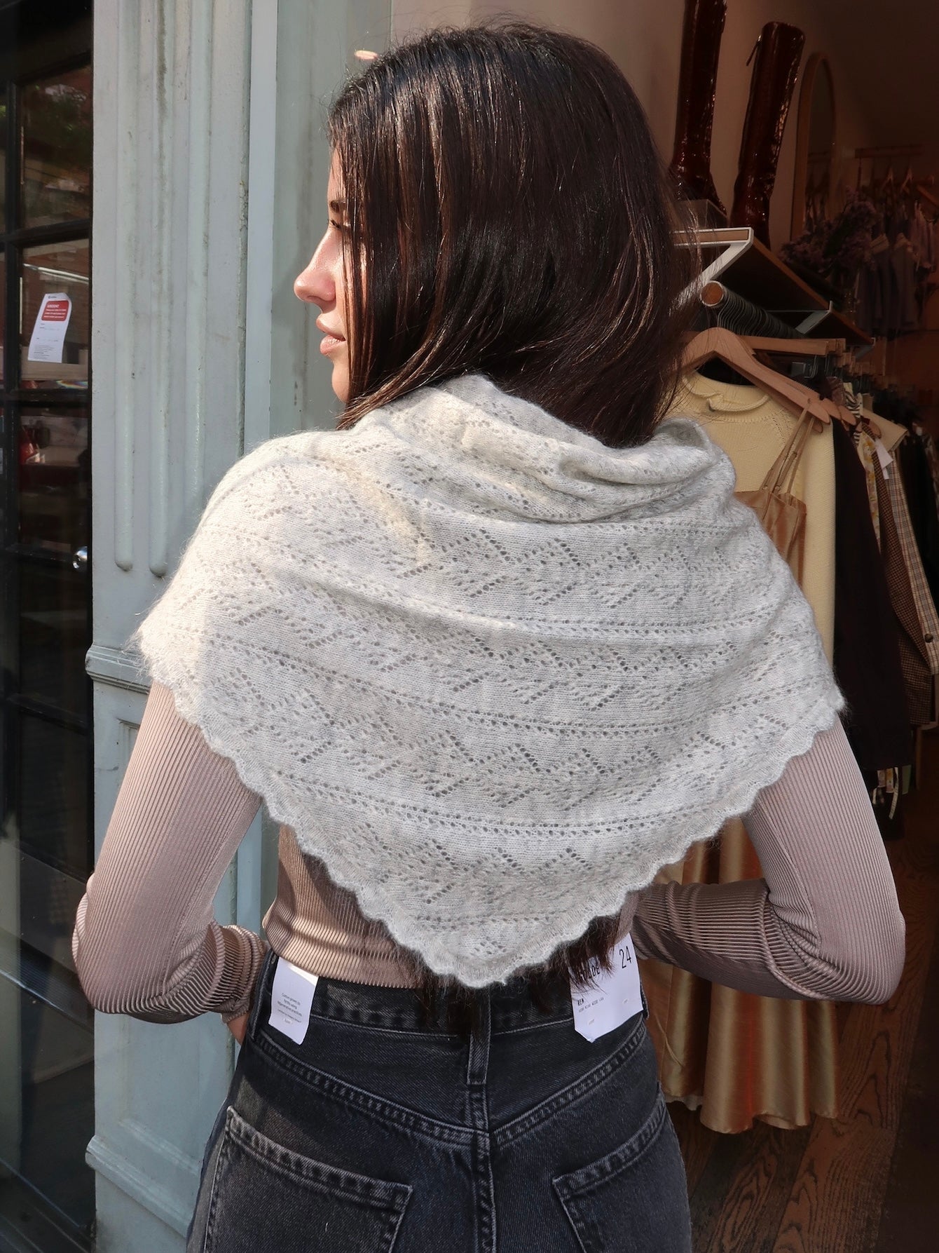 Mohair Pointelle Shawl in Ht.Grey