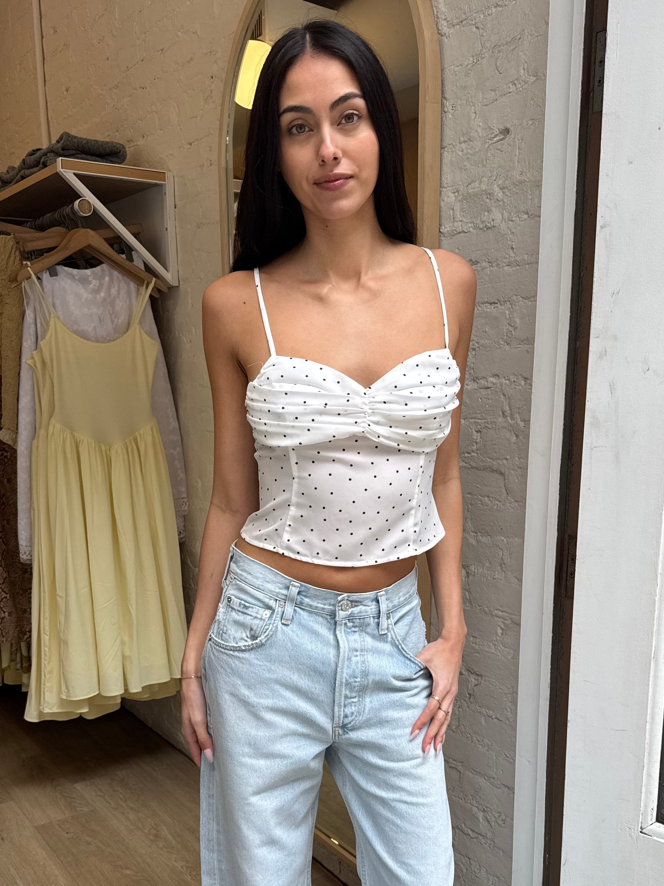 Dunkle Tank Top in Off-White Polka Dot