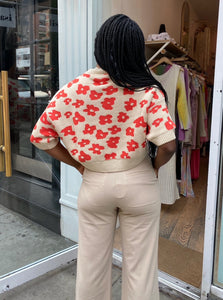 Pattie Knit Top in Red Flowers