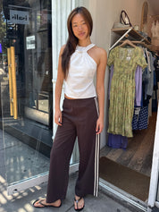 Dorothea Pinstripe Pants in Woven Brown