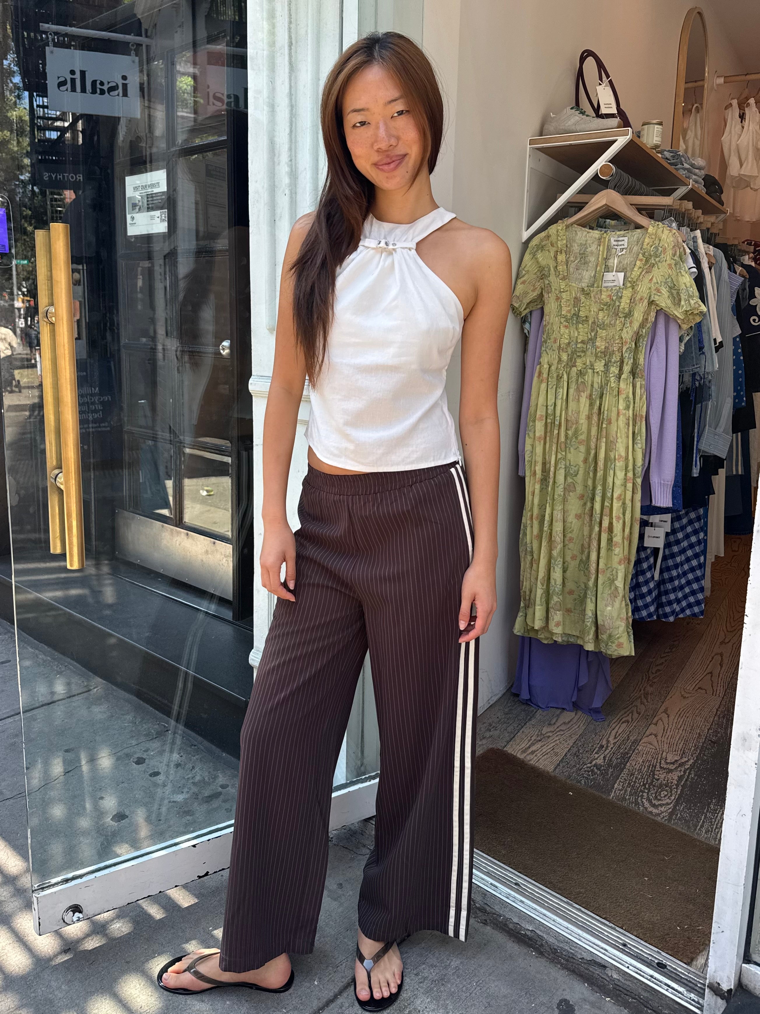Dorothea Pinstripe Pants in Woven Brown