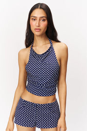 Olive Cowl Neck Top in Navy Polka Dot