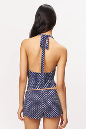 Olive Cowl Neck Top in Navy Polka Dot
