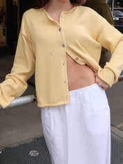 The Cotton Knit Roll Cardigan in Butter