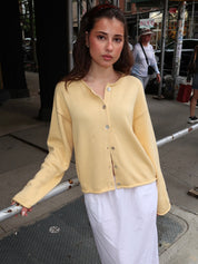 The Cotton Knit Roll Cardigan in Butter