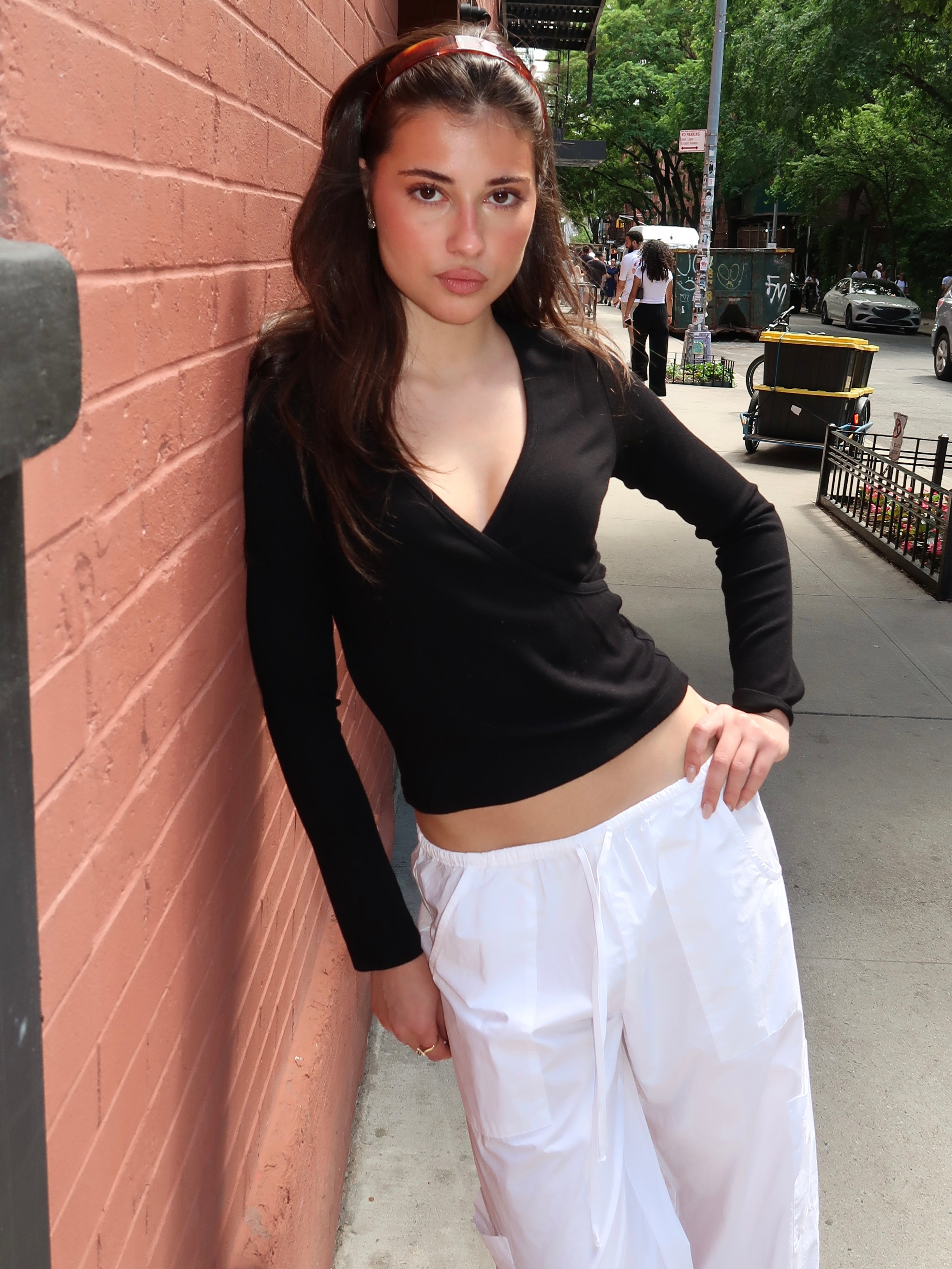 The Baby Rib Criss Cross Long Sleeve in Jet