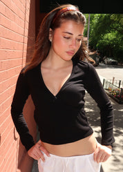 The Baby Rib Criss Cross Long Sleeve in Jet