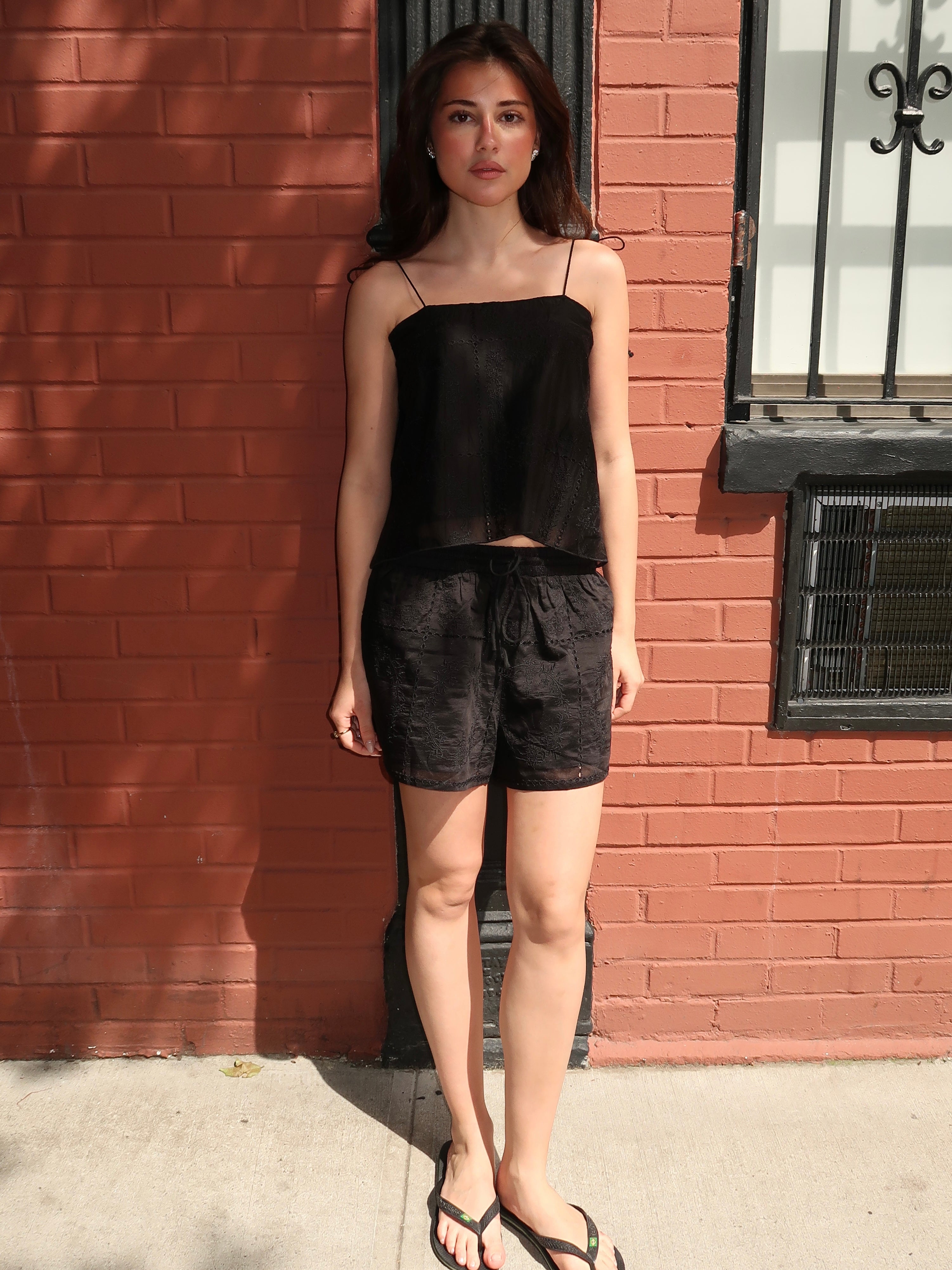 Felicity Embroidered Shorts in Black