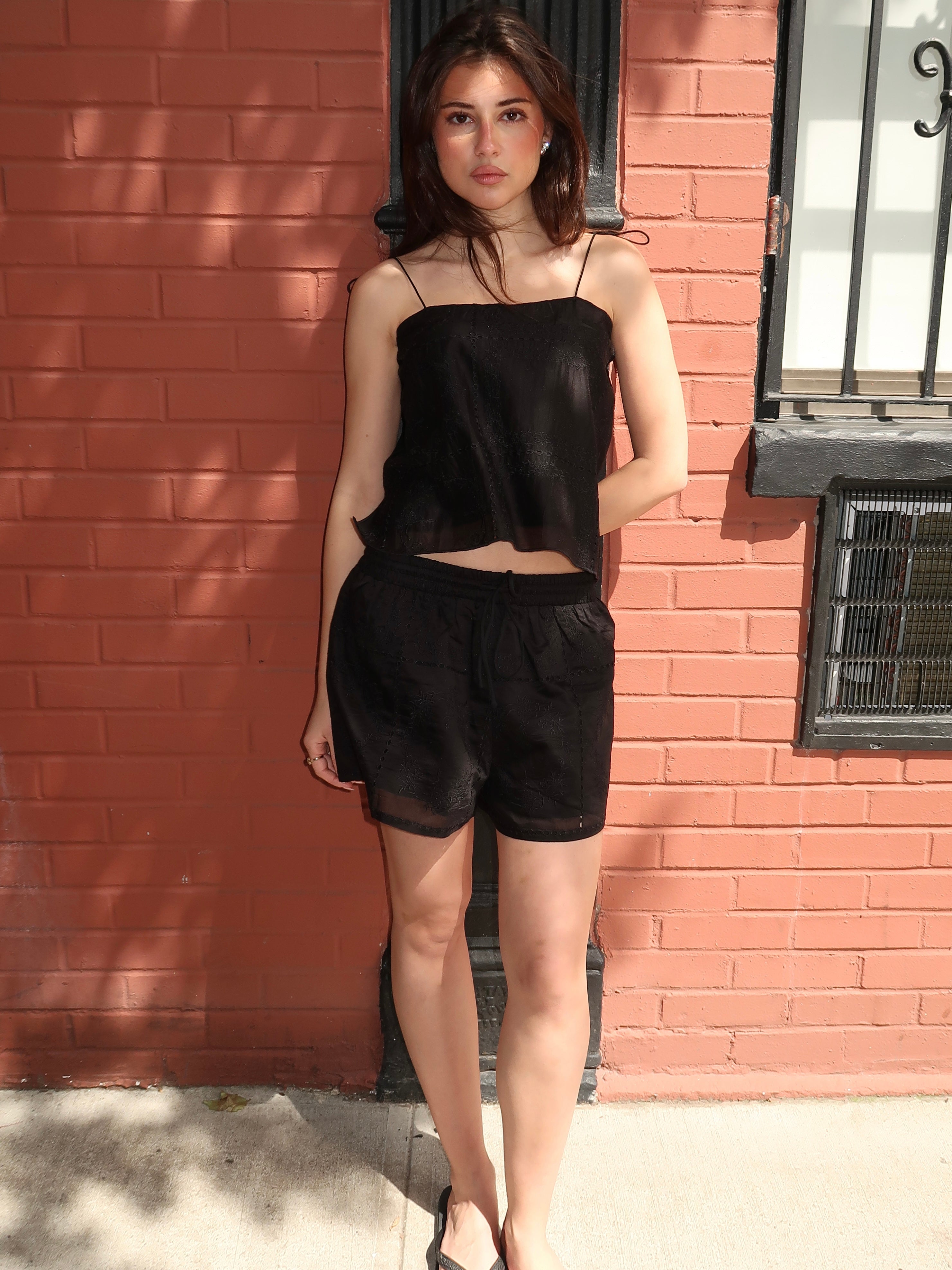 Felicity Embroidered Shorts in Black