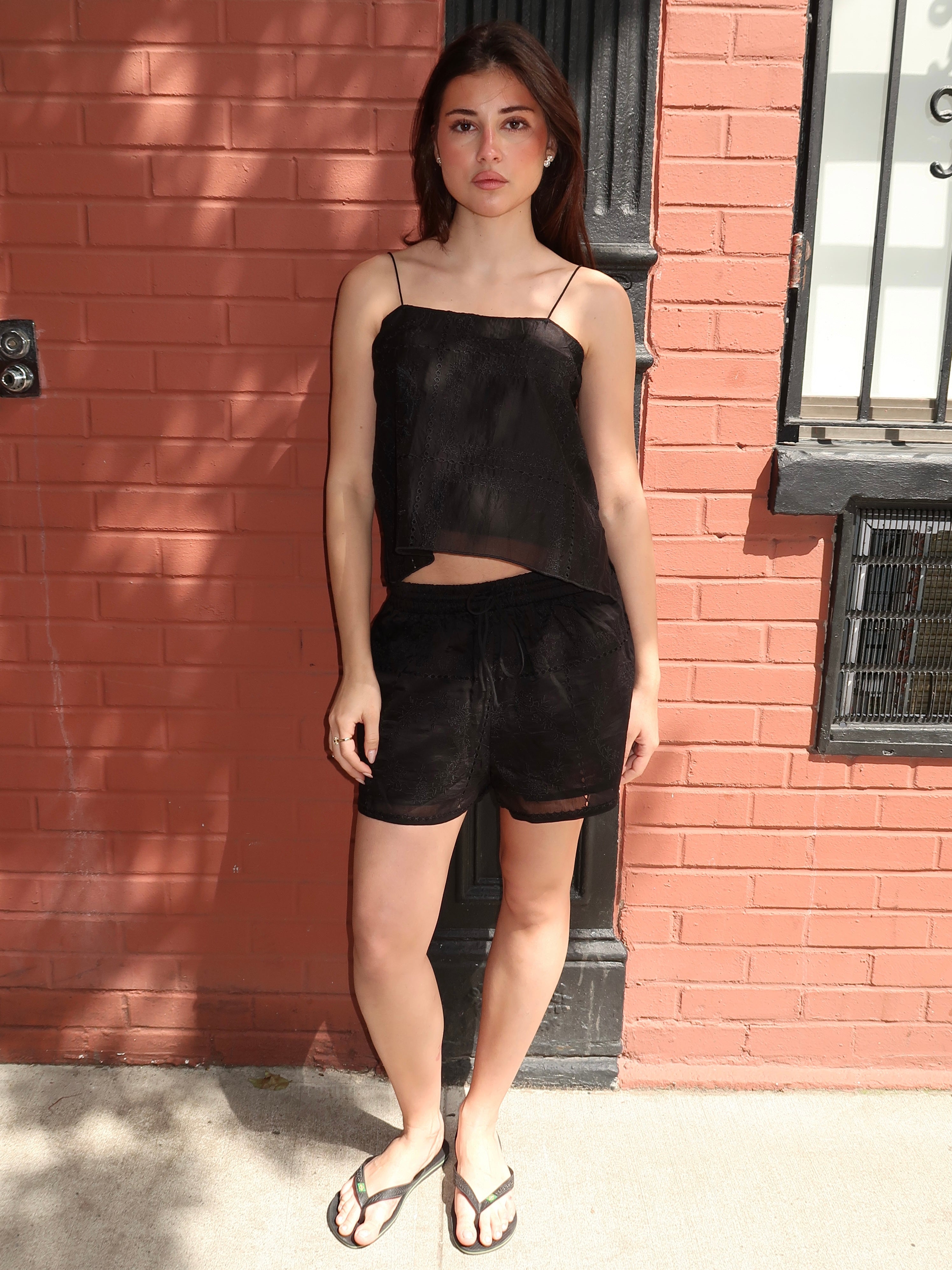 Felicity Embroidered Shorts in Black