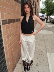 Cummings Silky Lace Trim Pants in Cream