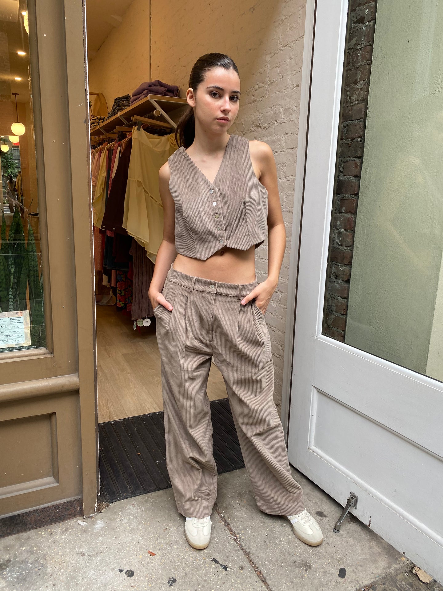 Cord Pleated Trouser in Mushroom