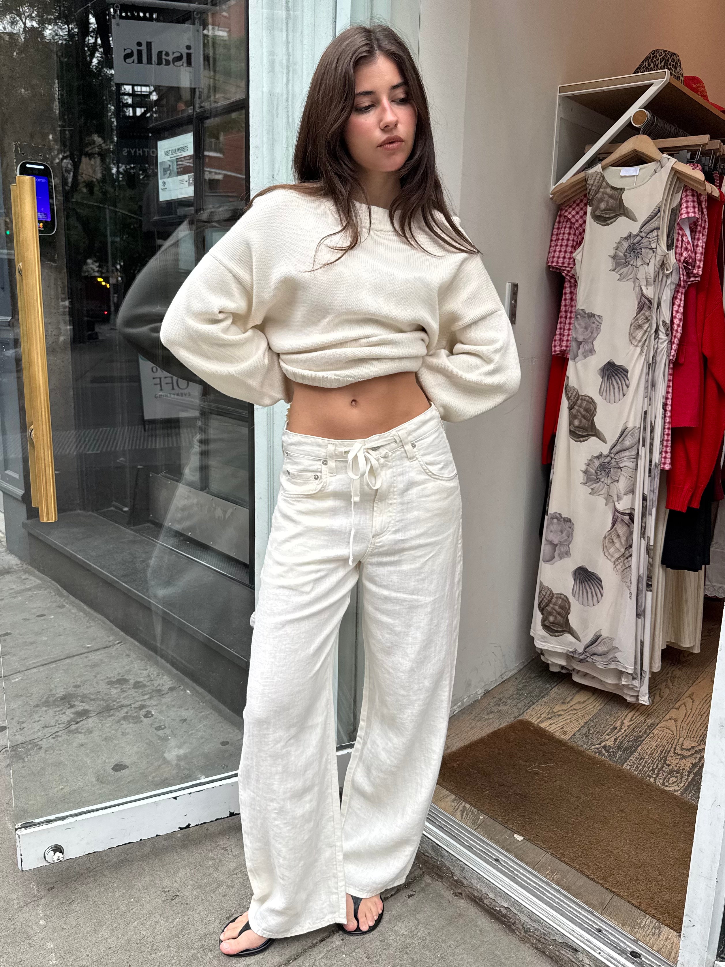 Brynn Drawstring Trouser in Linen Vanilla