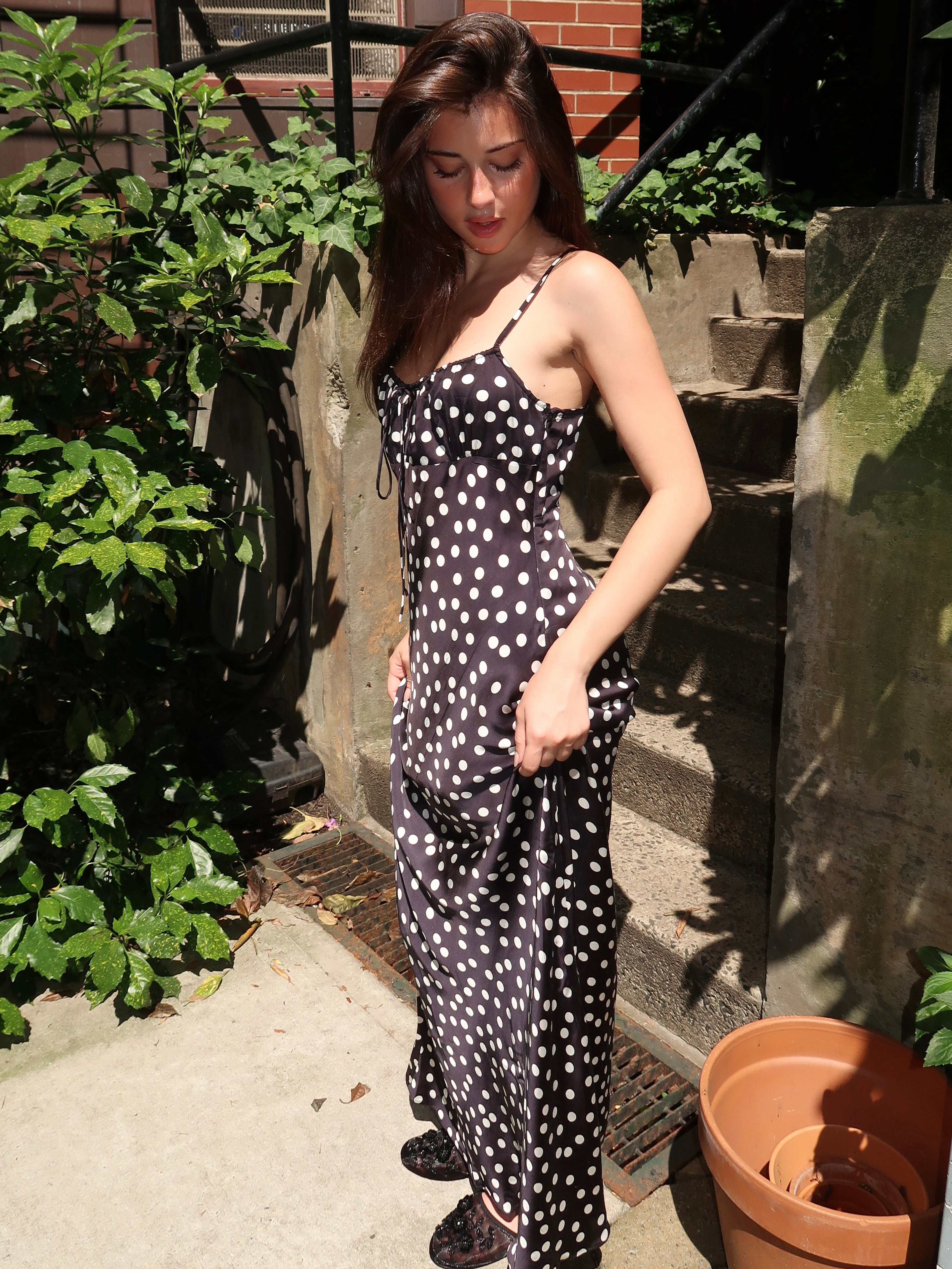 Slip Dress in Black Polka