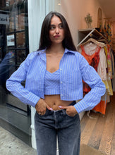 Load image into Gallery viewer, Striped Crop Shirt Set in Blue
