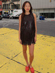 Sina Vegan Leather Fringdress in Dark Choco Brown