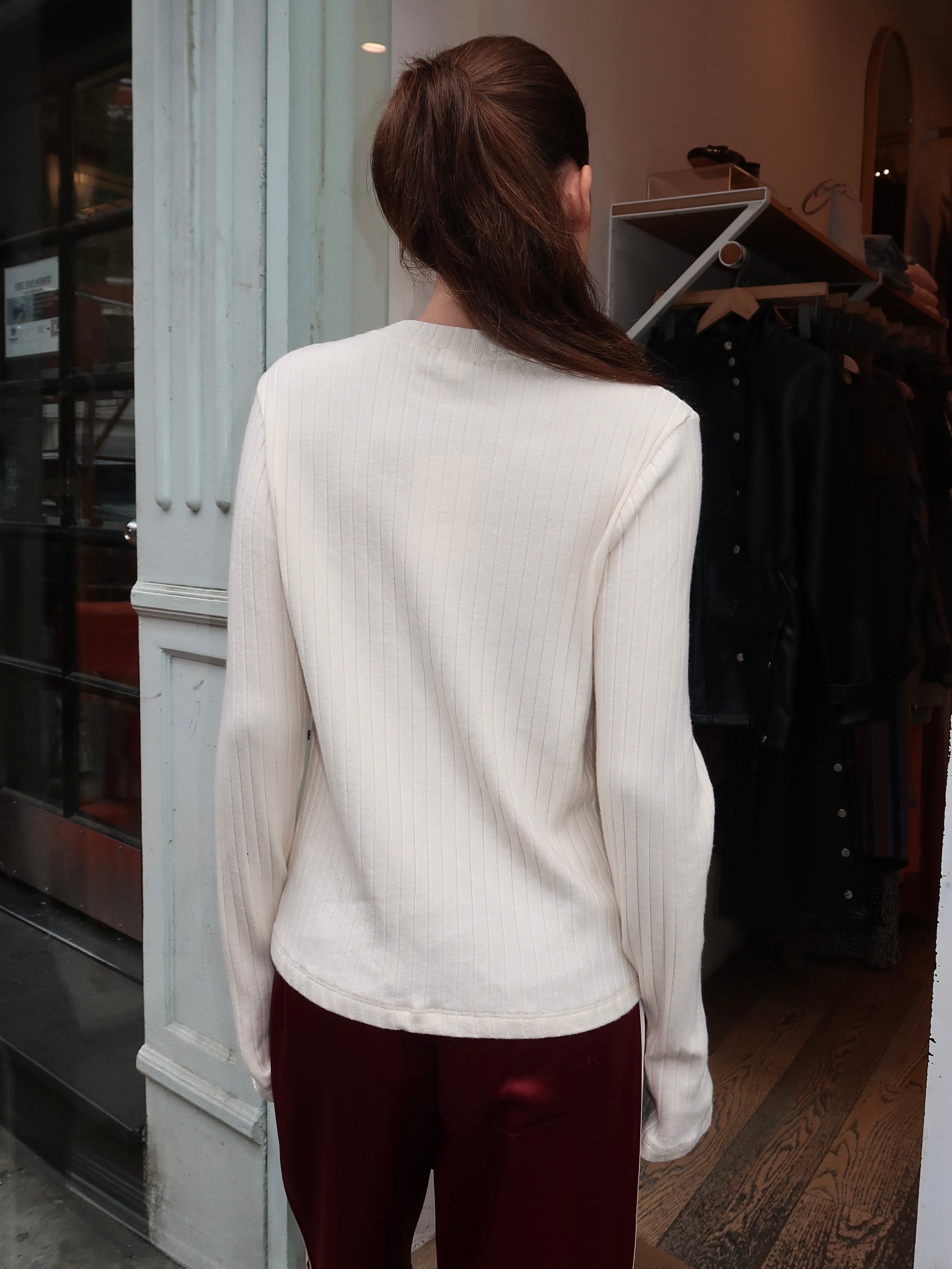 Sweater Rib Cardi in Creme