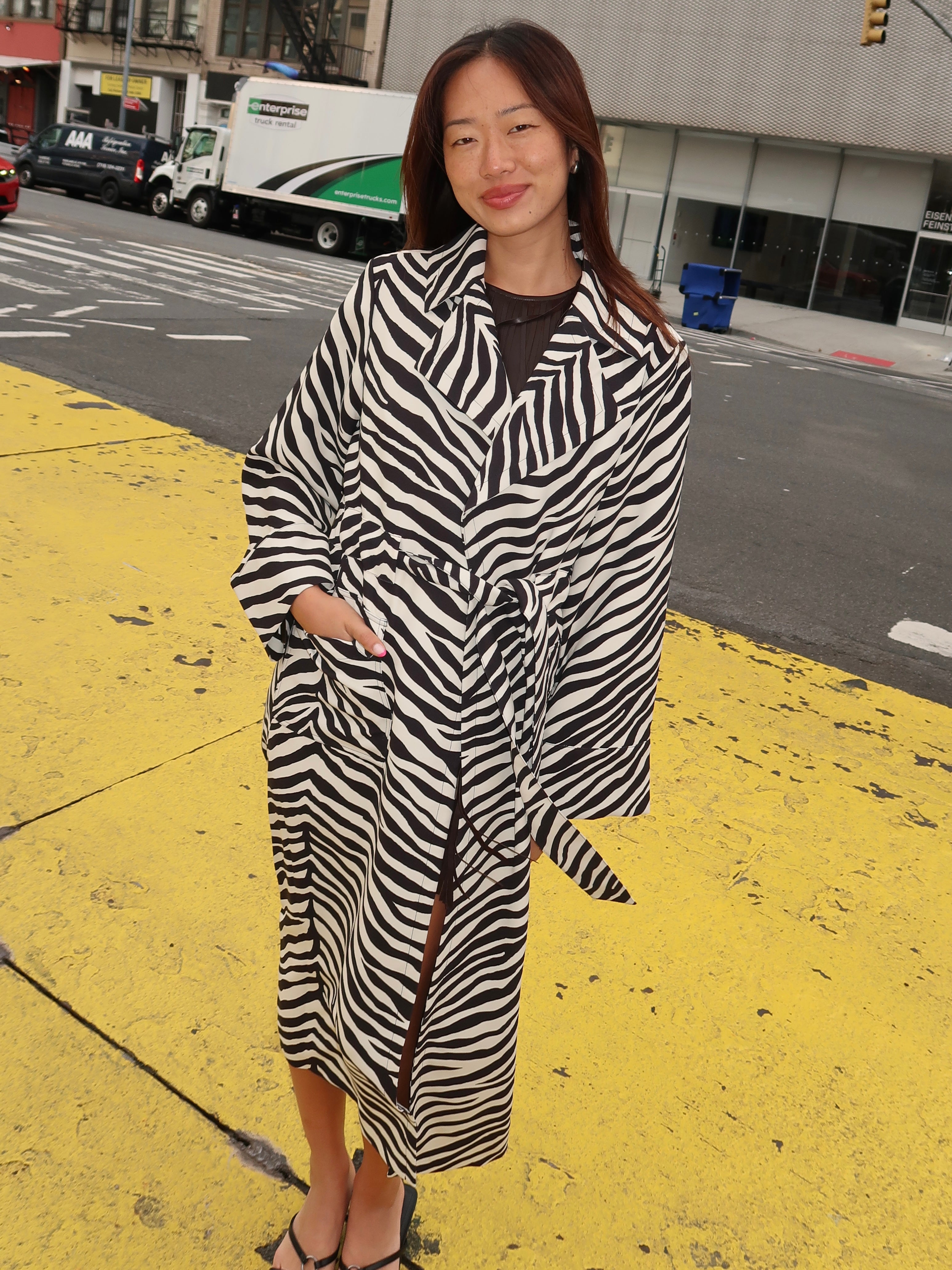 Djinn Crepe Robe Coat in Zebra Print