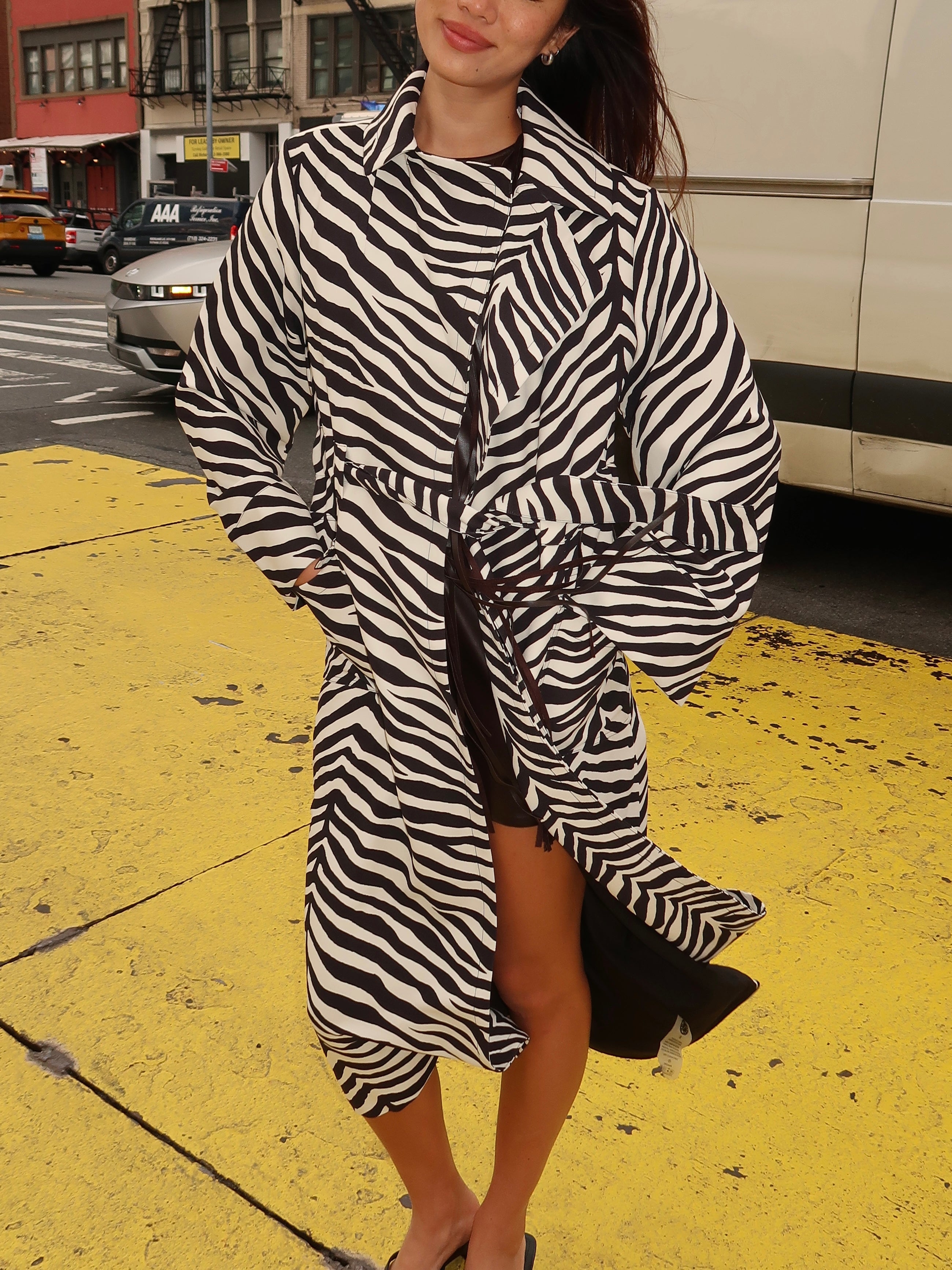Djinn Crepe Robe Coat in Zebra Print