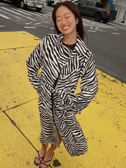 Djinn Crepe Robe Coat in Zebra Print