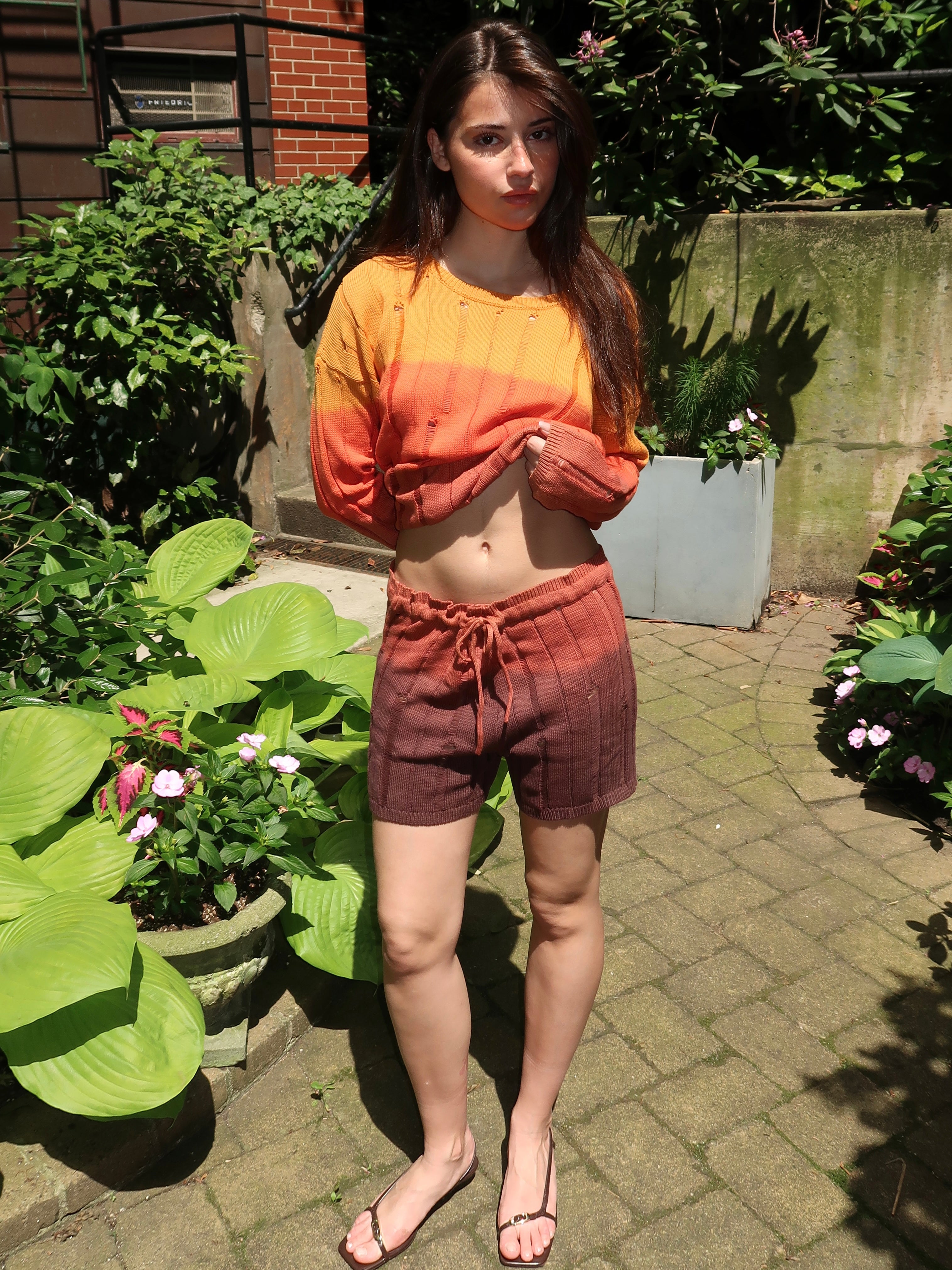 Sunset Knit Ripped Short in Sunset