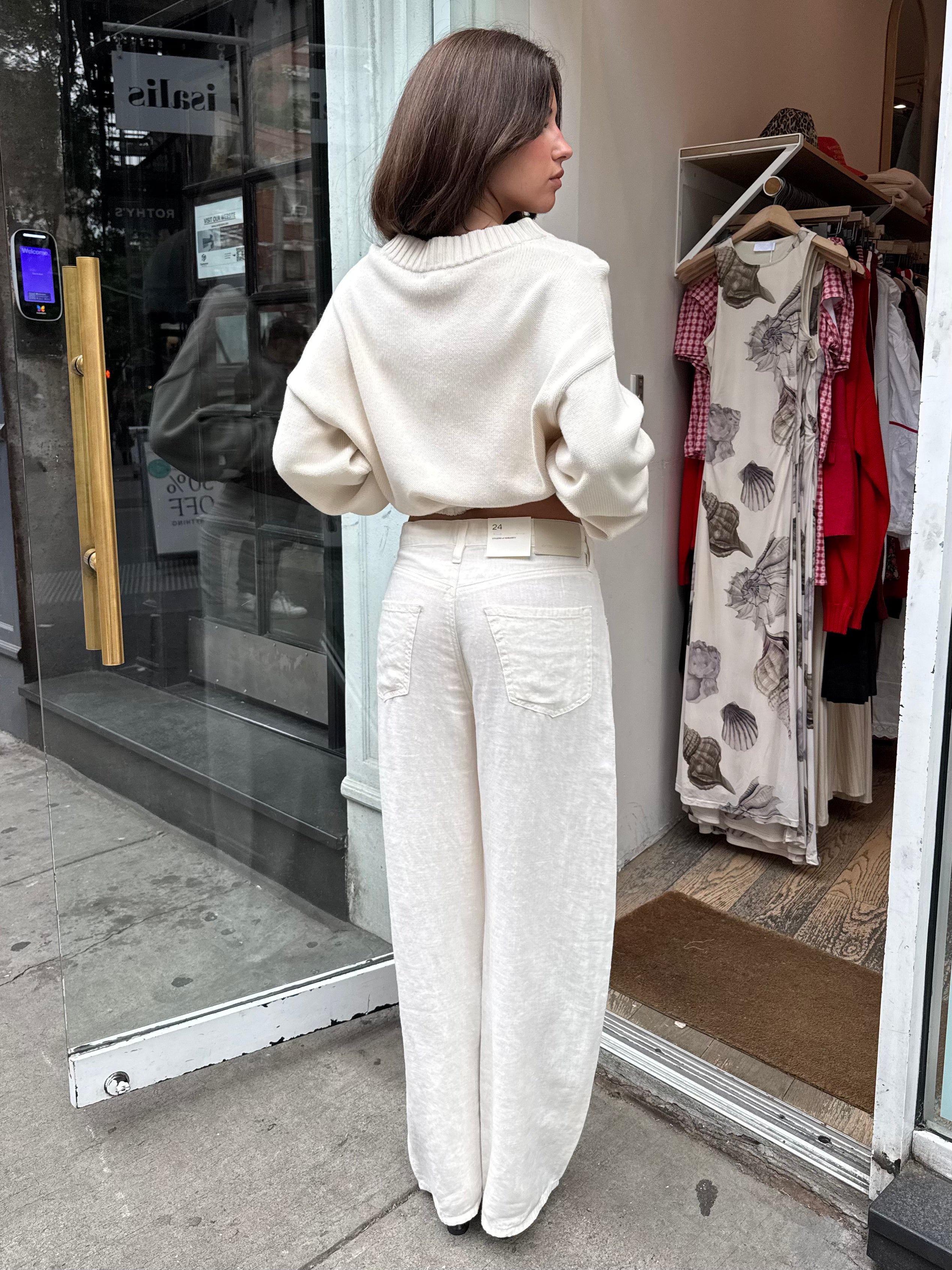 Brynn Drawstring Trouser in Linen Vanilla