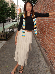 Zaza Vegan Leather Fringeskirt in Ecru