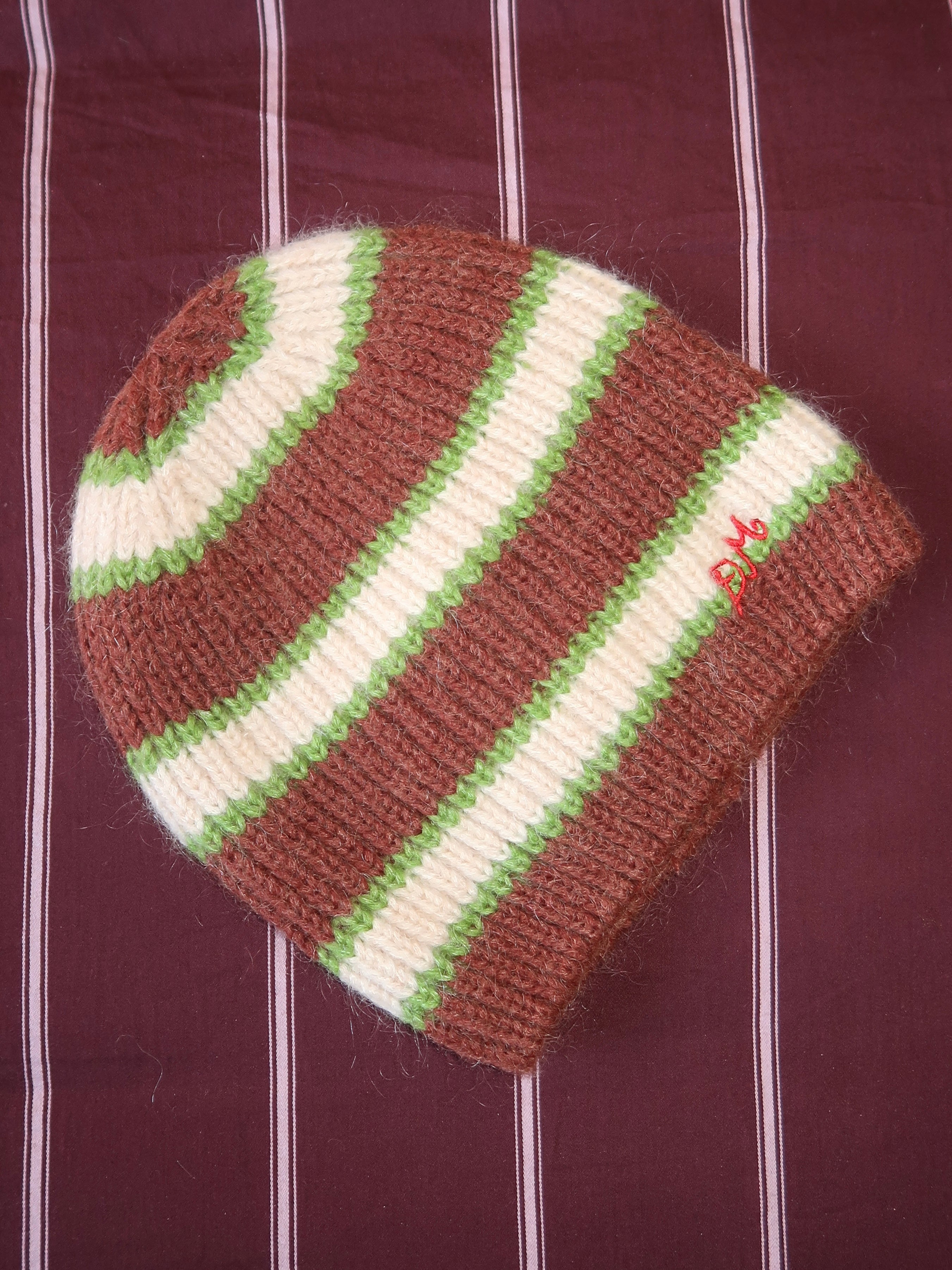 Stripe Beanie in Oat/Burg/Lime Multi
