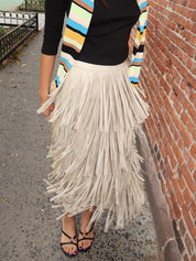 Zaza Vegan Leather Fringeskirt in Ecru