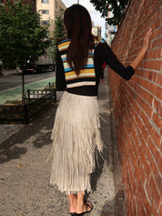 Zaza Vegan Leather Fringeskirt in Ecru