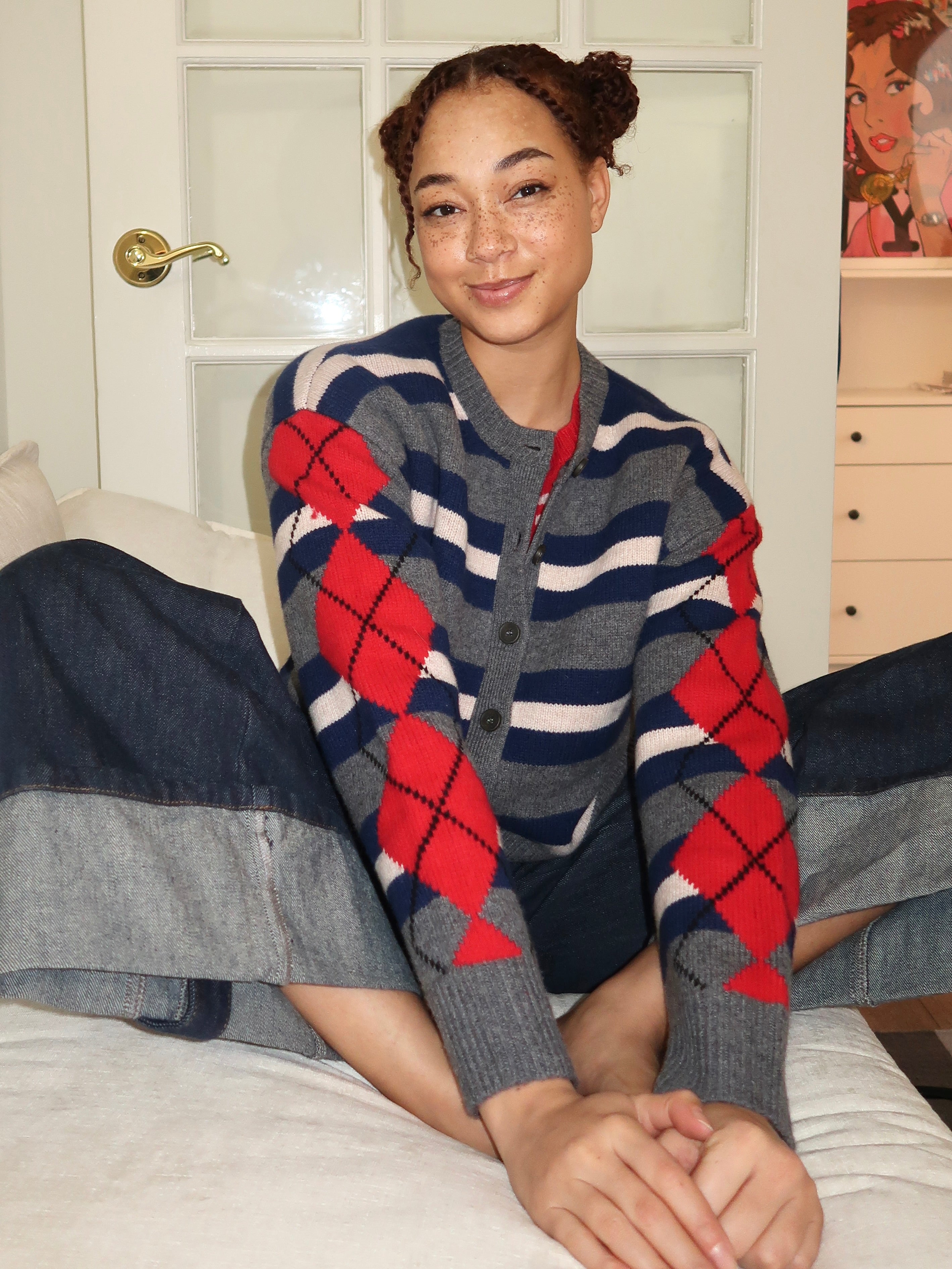 Didi Cardigan in Argyle Stripe Multi – Isalis