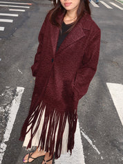 Vero Fringe Coat in Bordeaux