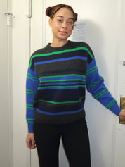 Rene Crew Jumper in Green/Blue Stripe Multi