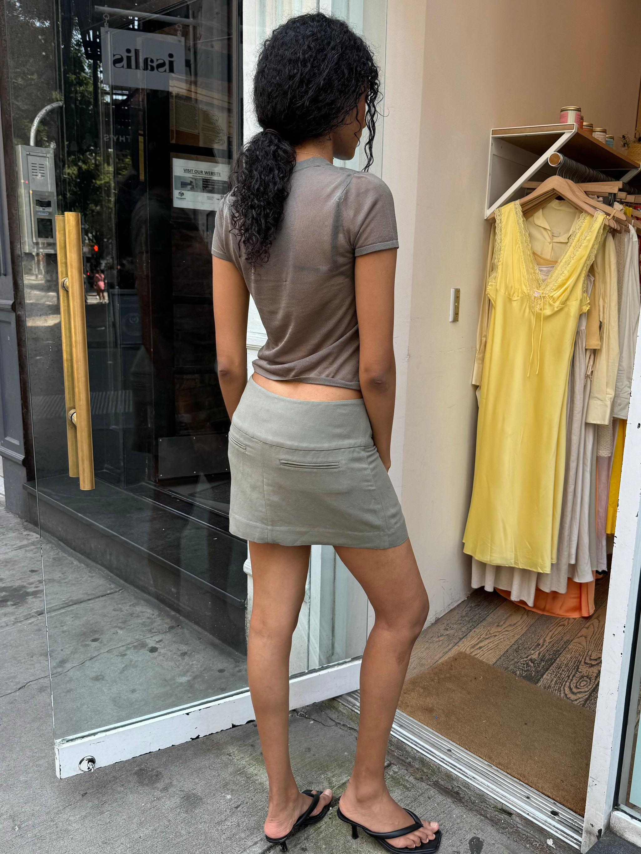 Wide Waistband Mini Skirt in Smokey Olive – Isalis