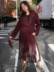 Vero Fringe Coat in Bordeaux