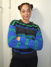 Rene Crew Jumper in Green/Blue Stripe Multi