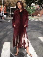 Vero Fringe Coat in Bordeaux