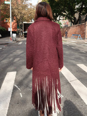 Vero Fringe Coat in Bordeaux
