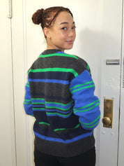 Rene Crew Jumper in Green/Blue Stripe Multi