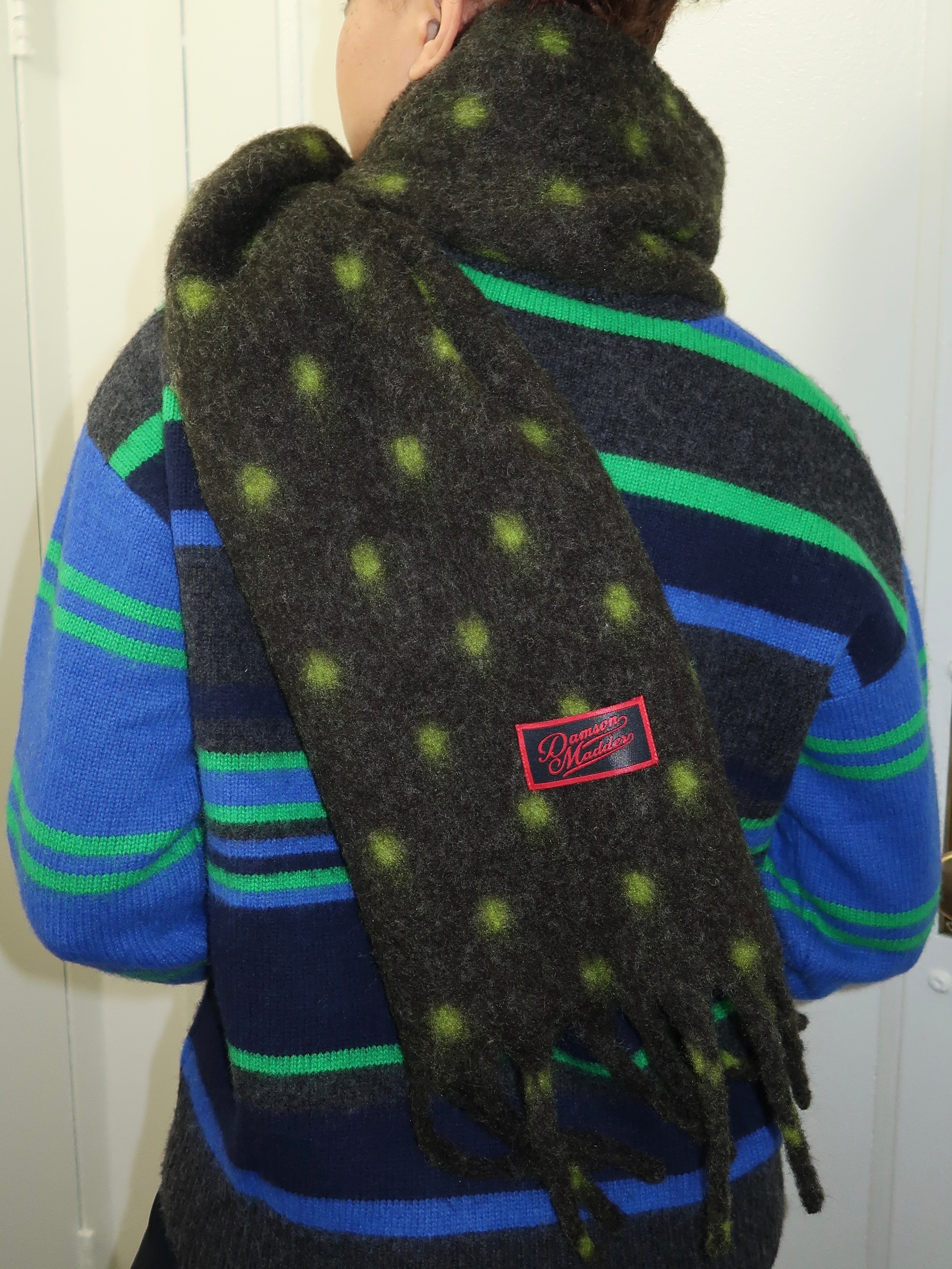 DM Fluffy Scarf in Charcoal/Lime Spot