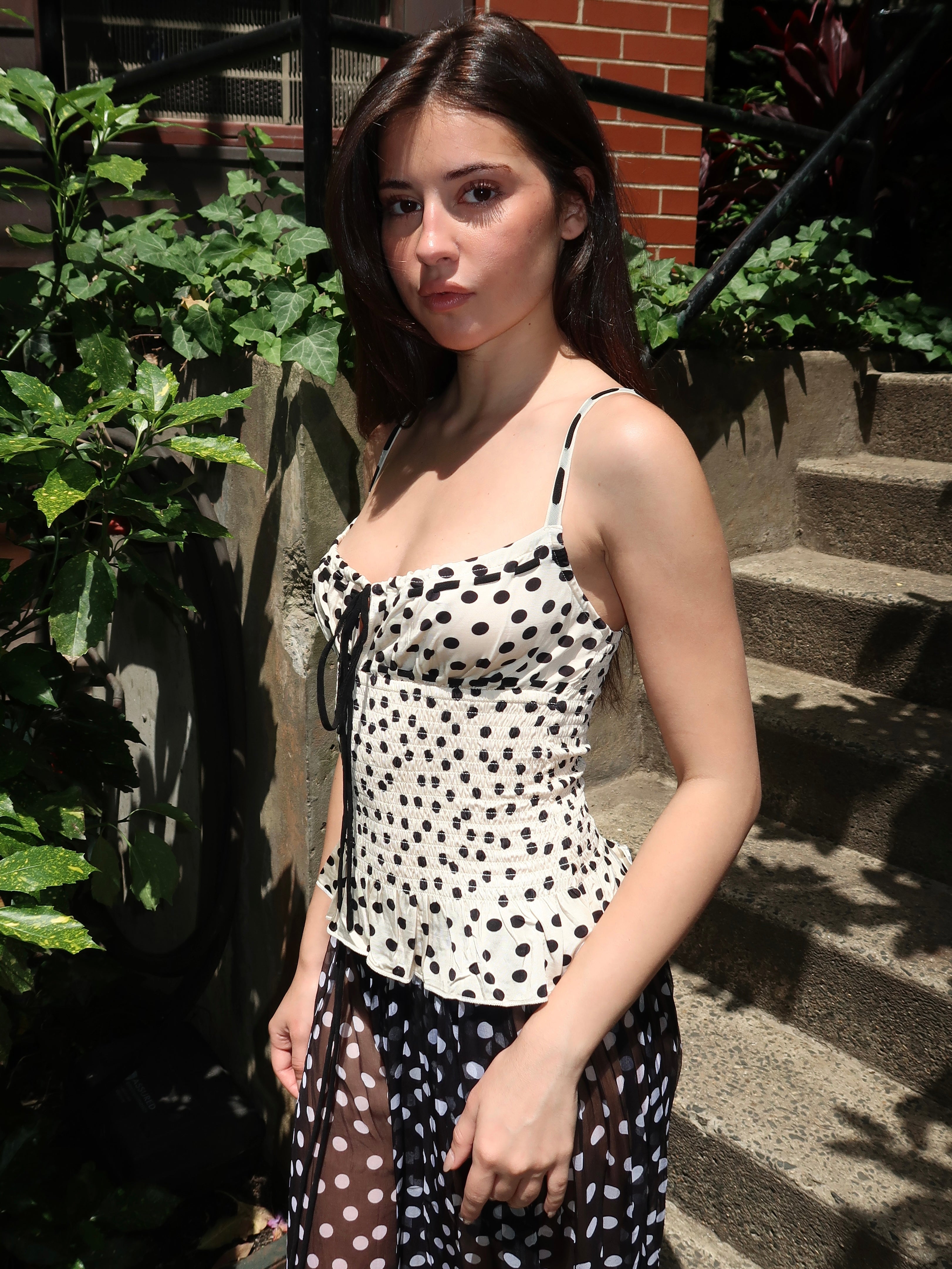Slip Top in White Polka