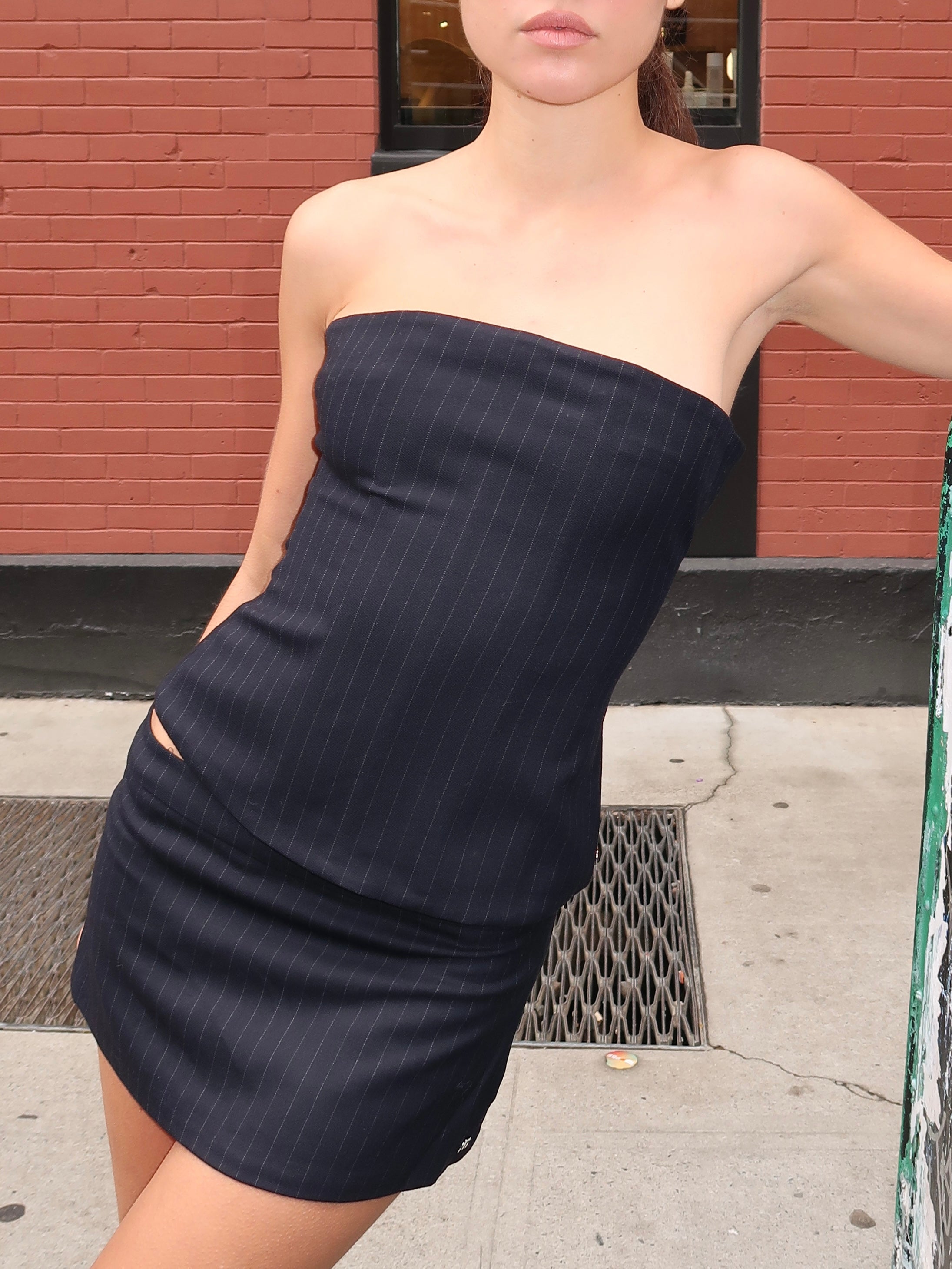 Londyn Corset in Navy Pinstripe