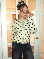 Tabitha Reversible Cardigan in Navy/Butter Spot