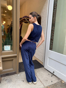 Cord Pleated Trouser in Navy