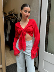 Cassidy Bow Tie Top in Red