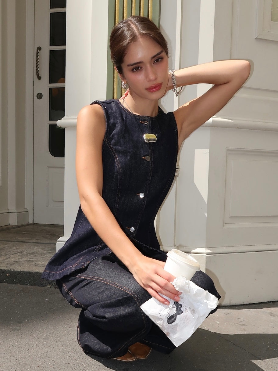 Cisek Denim Vest in Indigo